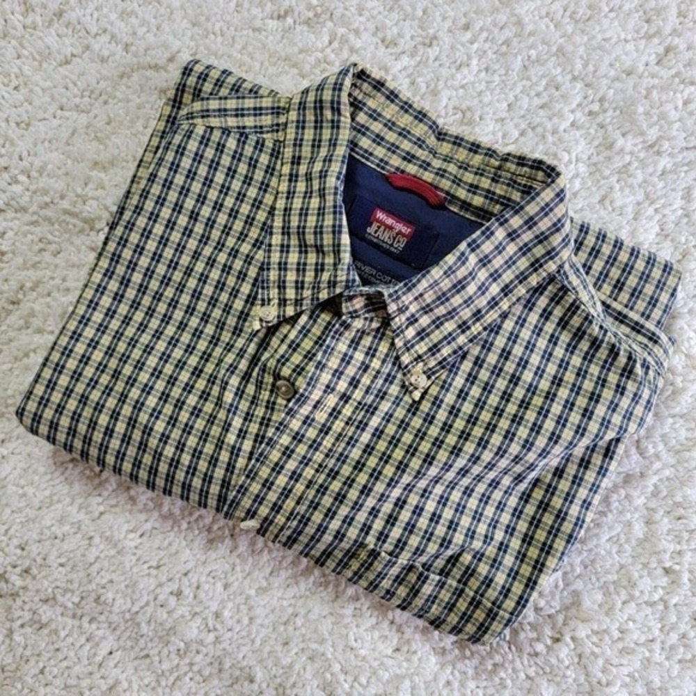 Wrangler Jeans Co Mens Plaid Button Down Shirt Cool River‎ Cotton Size Large